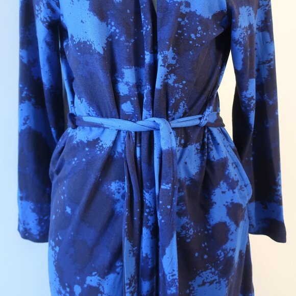 Womens Bumble Bella by Jill Martin Blue Navy Watercolor Print Jersey Spa Robe M - Picture 6 of 10